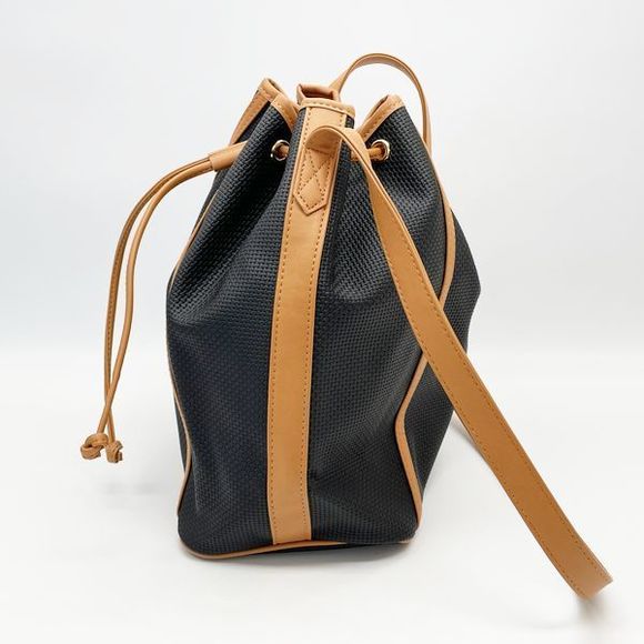 Yves Saint Laurent Logo Plate Drawstring Shoulder Bag Brown Black - Picture 3 of 10